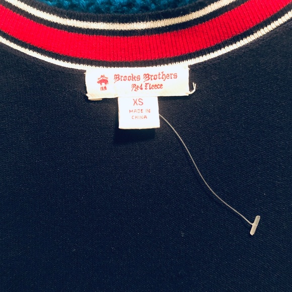 XS Navy Trim V-Neck Knit Midi Dress - Picture 6 of 10